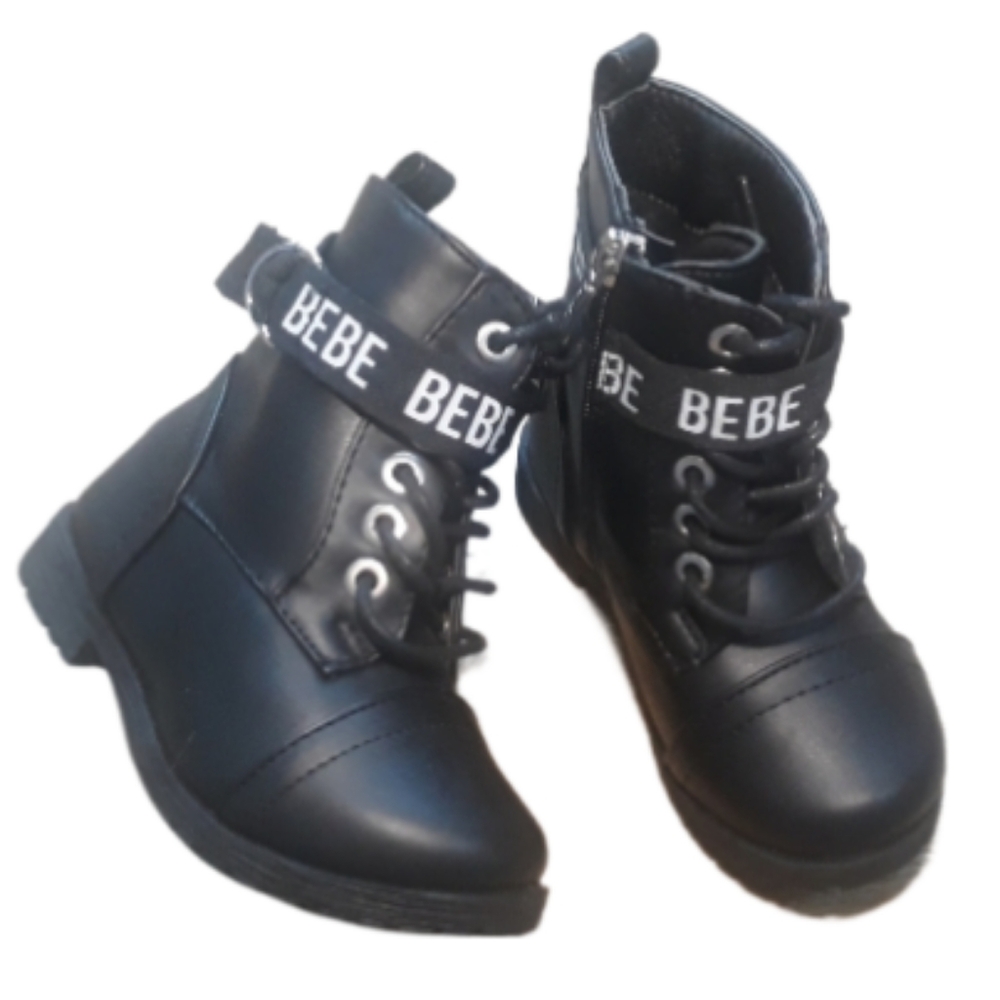 Bebe Toddler Girl Combat Boots / Size 9 Black Side Zip Lace Up Boots